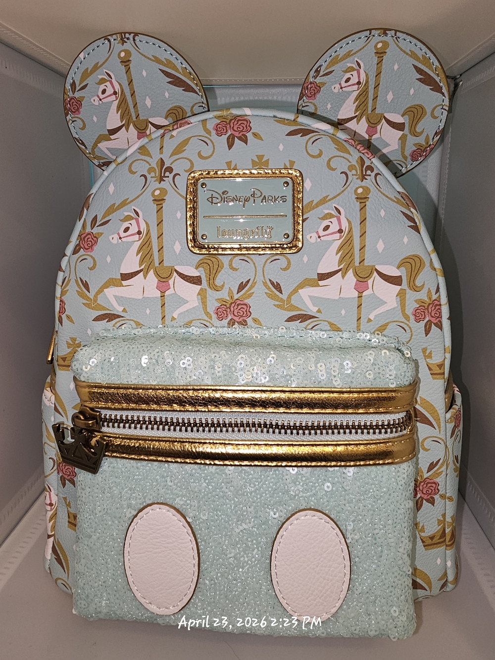 Disney Parks Loungefly Carousel Mickey Ears Mini Backpack - Pastel Blue